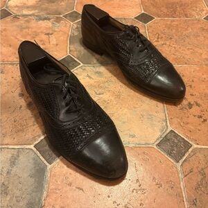 Mezlan Black Woven Leather Oxfords